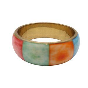 Vintage Brass & Enamel Multicolor Cuff Bracelet 8.75" Boho Color Block Colorful
